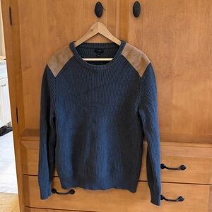 J.CREW Men’s Pullover Sweater Casual Crew Neck Gray Tan Shoulder Pads